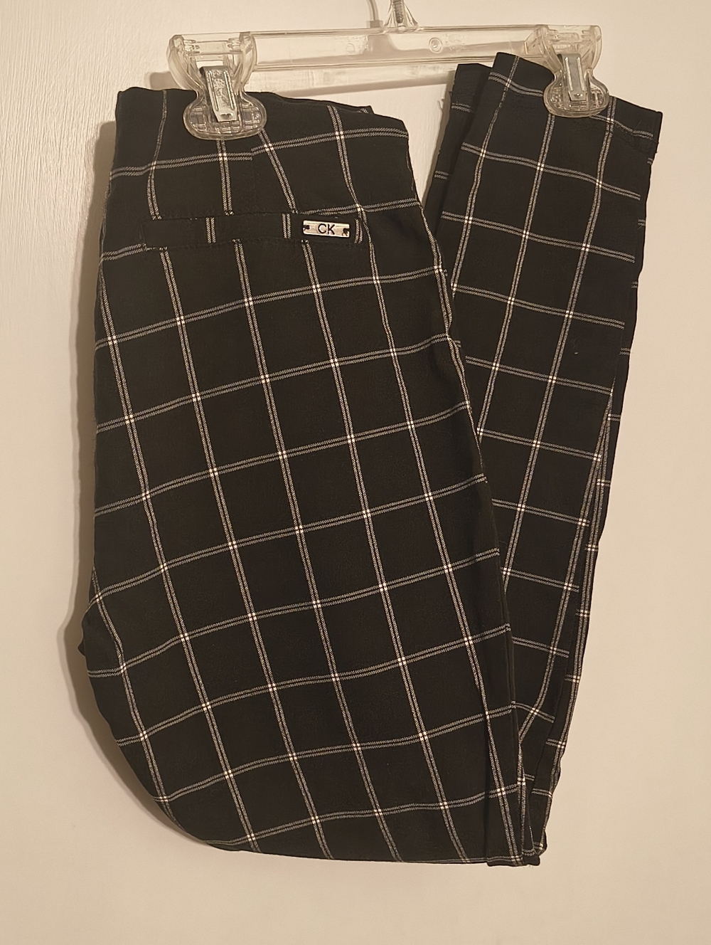 Calvin Klein Black Windowpane Check Chinos Stretch